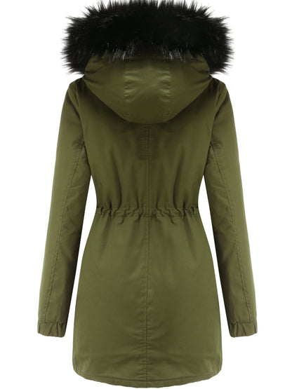 Cozy Fuzzy Trim Parka Hoodie Coat - Thermal Insulation, Long Sleeve, Drawstring Waist, Casual Chic, Fall & Winter Essential, Women's Clothing