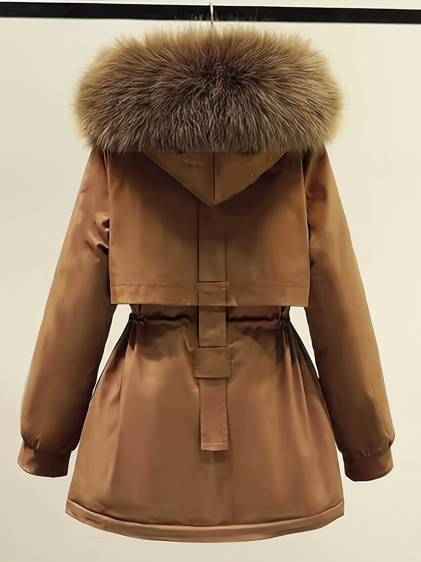 Plus-Size Parka Coat with a Furry Collar, Cinched Waist, And Thick Insulation for Warmth.